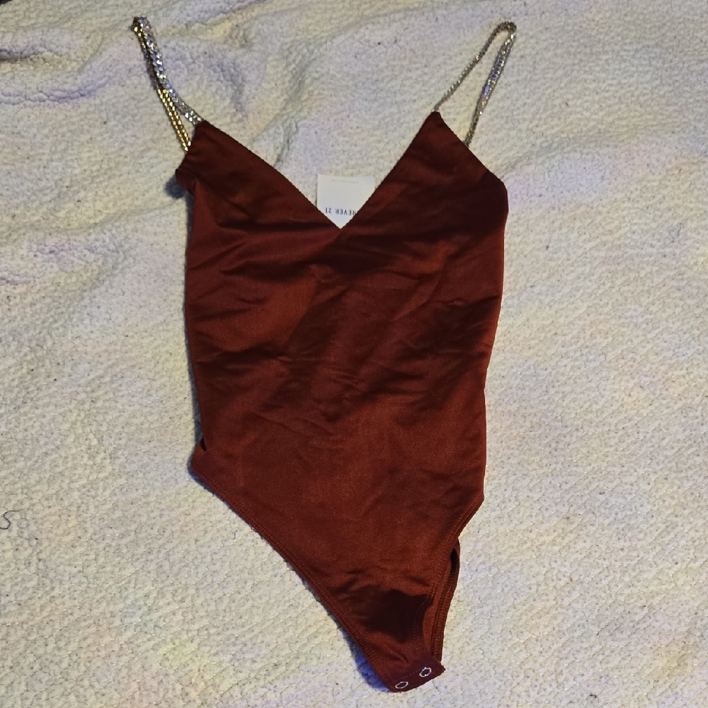 Forever 21 Rust Bodysuit with Gold Chain Straps